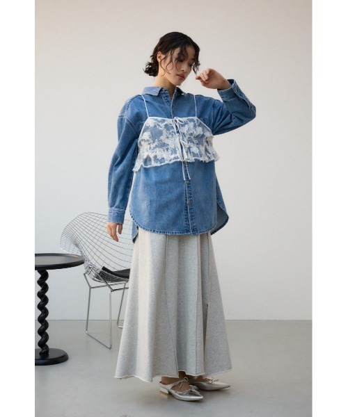 AZUL by moussy（アズールバイマウジー）の「ビンテージライク裏毛フレアスカート　春服　秋服　夏服　スウェットスカート　ロングスカート（スカート・レディース・杢グレー/ブラック・FREE）」の15枚目の写真