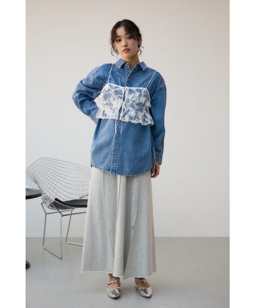 AZUL by moussy（アズールバイマウジー）の「ビンテージライク裏毛フレアスカート　春服　秋服　夏服　スウェットスカート　ロングスカート（スカート・レディース・杢グレー/ブラック・FREE）」の16枚目の写真