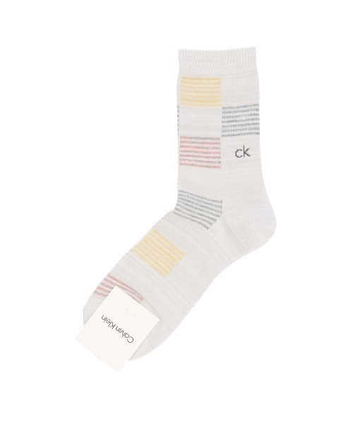 Calvin Klein（カルバン・クライン）の「Calvin Klein メンズ ボーダーブロック ミドルソックス 02542270（ソックス/靴下・メンズ・オフホワイト/ダークグレー/グレー系その他/ダークネイビー・25-27CM）」の2枚目の写真