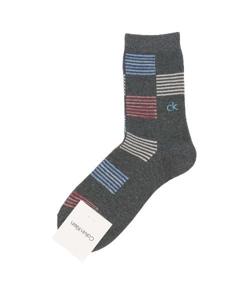Calvin Klein（カルバン・クライン）の「Calvin Klein メンズ ボーダーブロック ミドルソックス 02542270（ソックス/靴下・メンズ・オフホワイト/ダークグレー/グレー系その他/ダークネイビー・25-27CM）」の3枚目の写真
