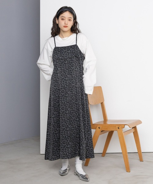RAGEBLUE(レイジブルー)の「バックリボン/レオパードキャミワンピース(ワンピース・レディース・グレー系/ブラウン系・FREE)」の2枚目の写真