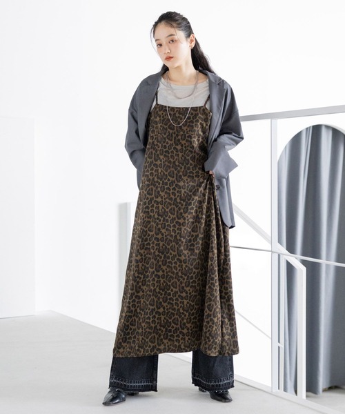 RAGEBLUE(レイジブルー)の「バックリボン/レオパードキャミワンピース(ワンピース・レディース・グレー系/ブラウン系・FREE)」の1枚目の写真