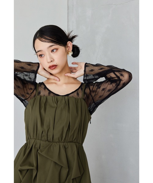 niana（ニアナ）の「バルーンキャミセットアップ 3点セット ビスチェ レースブラウス パンツドレス オールインワン 結婚式 成人式 二次会 同窓会 セレモニー パーティードレス オケージョンドレス お呼ばれ（パンツドレス・レディース・ブラック/カーキ/チャコール・L/M/S）」の10枚目の写真