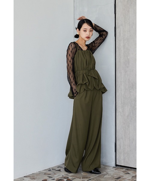 niana（ニアナ）の「バルーンキャミセットアップ 3点セット ビスチェ レースブラウス パンツドレス オールインワン 結婚式 成人式 二次会 同窓会 セレモニー パーティードレス オケージョンドレス お呼ばれ（パンツドレス・レディース・ブラック/カーキ/チャコール・L/M/S）」の11枚目の写真