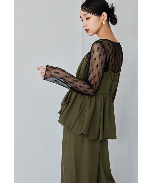 niana（ニアナ）の「バルーンキャミセットアップ 3点セット ビスチェ レースブラウス パンツドレス オールインワン 結婚式 成人式 二次会 同窓会 セレモニー パーティードレス オケージョンドレス お呼ばれ（パンツドレス・レディース・ブラック/カーキ/チャコール・L/M/S）」の12枚目の写真