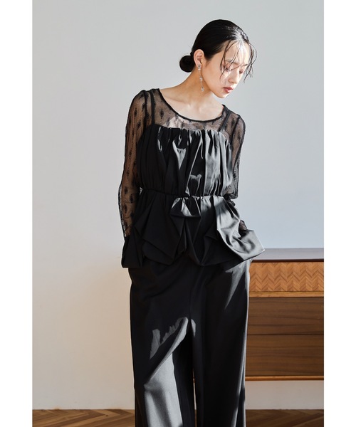 niana（ニアナ）の「バルーンキャミセットアップ 3点セット ビスチェ レースブラウス パンツドレス オールインワン 結婚式 成人式 二次会 同窓会 セレモニー パーティードレス オケージョンドレス お呼ばれ（パンツドレス・レディース・ブラック/カーキ/チャコール・L/M/S）」の15枚目の写真