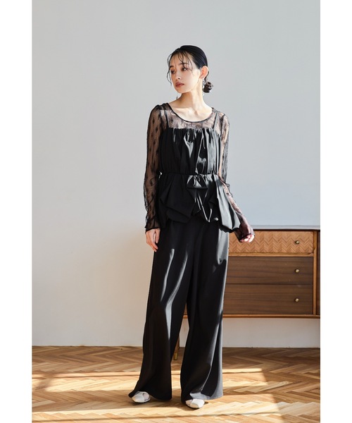 niana（ニアナ）の「バルーンキャミセットアップ 3点セット ビスチェ レースブラウス パンツドレス オールインワン 結婚式 成人式 二次会 同窓会 セレモニー パーティードレス オケージョンドレス お呼ばれ（パンツドレス・レディース・ブラック/カーキ/チャコール・L/M/S）」の16枚目の写真