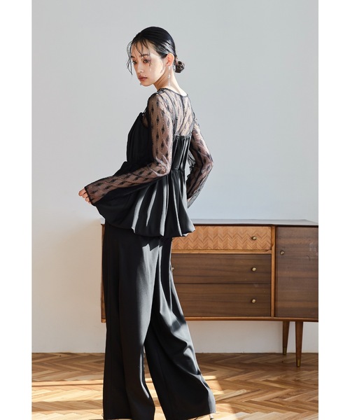 niana（ニアナ）の「バルーンキャミセットアップ 3点セット ビスチェ レースブラウス パンツドレス オールインワン 結婚式 成人式 二次会 同窓会 セレモニー パーティードレス オケージョンドレス お呼ばれ（パンツドレス・レディース・ブラック/カーキ/チャコール・L/M/S）」の19枚目の写真