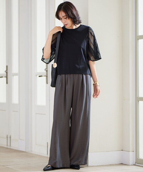 自由区（ジユウク）の「エアリーツイルワイド パンツ（その他パンツ・レディース・グレー系/ベージュ系/ダルブルー系/グリーン系/ベージュ系2/ブラウン系/ネイビー系/サックスブルー系・32）」の20枚目の写真