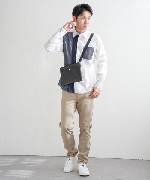 ikka(イッカ)の「ブロックスパイピング切り替えシャツ(シャツ/ブラウス・メンズ・ネイビー/ホワイト・M/L/XL/S)」の3枚目の写真