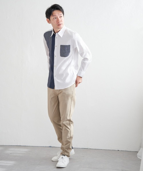 ikka(イッカ)の「ブロックスパイピング切り替えシャツ(シャツ/ブラウス・メンズ・ネイビー/ホワイト・M/L/XL/S)」の4枚目の写真