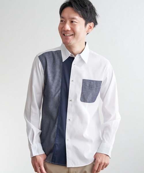 ikka(イッカ)の「ブロックスパイピング切り替えシャツ(シャツ/ブラウス・メンズ・ネイビー/ホワイト・M/L/XL/S)」の7枚目の写真