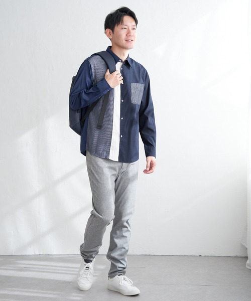 ikka(イッカ)の「ブロックスパイピング切り替えシャツ(シャツ/ブラウス・メンズ・ネイビー/ホワイト・M/L/XL/S)」の5枚目の写真