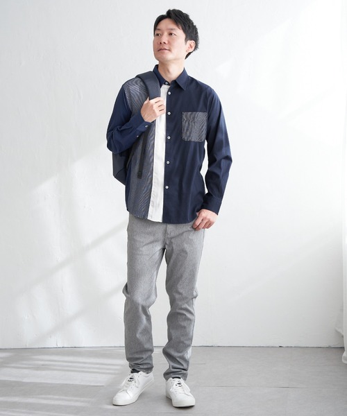 ikka(イッカ)の「ブロックスパイピング切り替えシャツ(シャツ/ブラウス・メンズ・ネイビー/ホワイト・M/L/XL/S)」の6枚目の写真