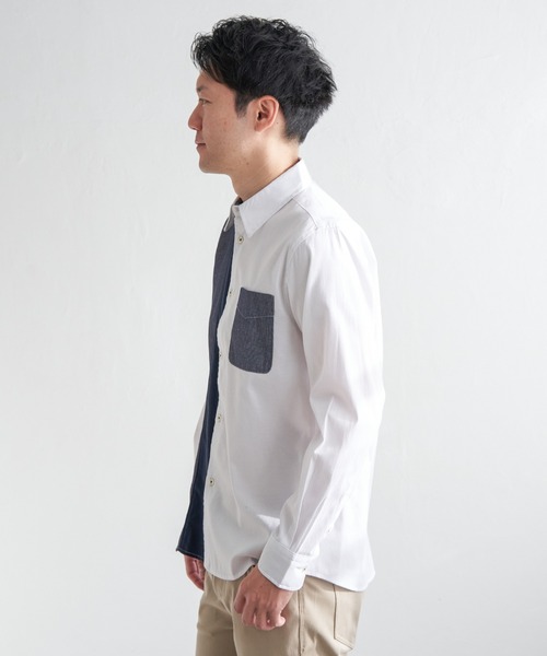 ikka(イッカ)の「ブロックスパイピング切り替えシャツ(シャツ/ブラウス・メンズ・ネイビー/ホワイト・M/L/XL/S)」の8枚目の写真