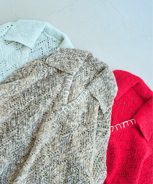CAMPHOR WOOD(カンファーウッド)の「skipper stitching l/s knit shirt / 透かし網みスキッパーL/Sニットニットシャツ(ニット/セーター・メンズ・ライトブルー/ピンク/サンドベージュ・SMALL/MEDIUM/LARGE)」の5枚目の写真