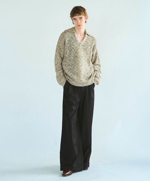 CAMPHOR WOOD(カンファーウッド)の「skipper stitching l/s knit shirt / 透かし網みスキッパーL/Sニットニットシャツ(ニット/セーター・メンズ・ライトブルー/ピンク/サンドベージュ・SMALL/MEDIUM/LARGE)」の6枚目の写真