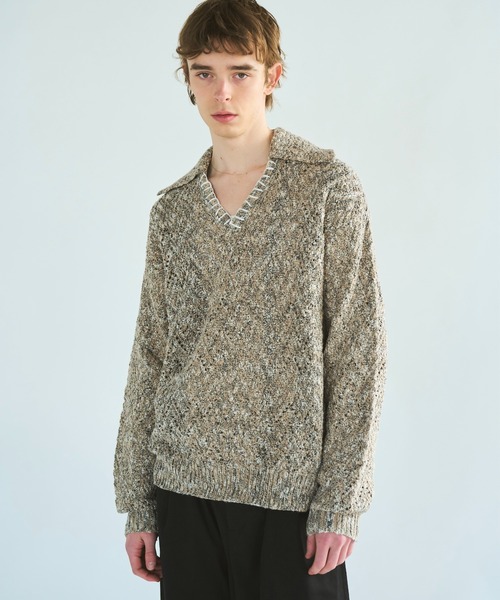 CAMPHOR WOOD(カンファーウッド)の「skipper stitching l/s knit shirt / 透かし網みスキッパーL/Sニットニットシャツ(ニット/セーター・メンズ・ライトブルー/ピンク/サンドベージュ・SMALL/MEDIUM/LARGE)」の15枚目の写真