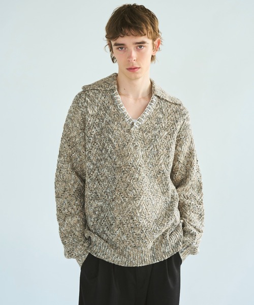CAMPHOR WOOD(カンファーウッド)の「skipper stitching l/s knit shirt / 透かし網みスキッパーL/Sニットニットシャツ(ニット/セーター・メンズ・ライトブルー/ピンク/サンドベージュ・SMALL/MEDIUM/LARGE)」の16枚目の写真