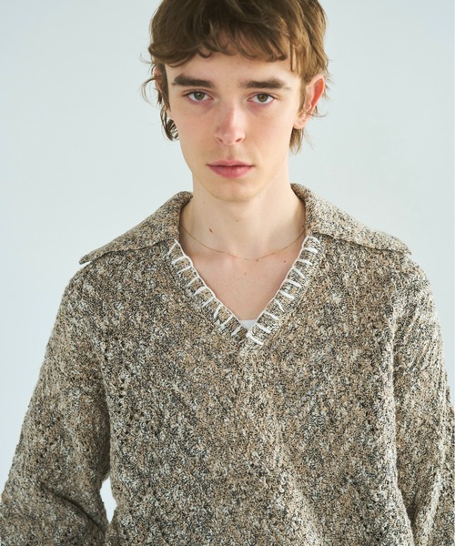 CAMPHOR WOOD(カンファーウッド)の「skipper stitching l/s knit shirt / 透かし網みスキッパーL/Sニットニットシャツ(ニット/セーター・メンズ・ライトブルー/ピンク/サンドベージュ・SMALL/MEDIUM/LARGE)」の17枚目の写真