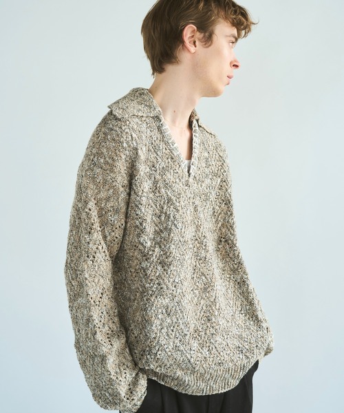 CAMPHOR WOOD(カンファーウッド)の「skipper stitching l/s knit shirt / 透かし網みスキッパーL/Sニットニットシャツ(ニット/セーター・メンズ・ライトブルー/ピンク/サンドベージュ・SMALL/MEDIUM/LARGE)」の18枚目の写真