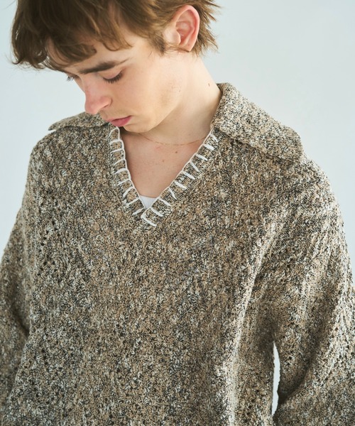 CAMPHOR WOOD(カンファーウッド)の「skipper stitching l/s knit shirt / 透かし網みスキッパーL/Sニットニットシャツ(ニット/セーター・メンズ・ライトブルー/ピンク/サンドベージュ・SMALL/MEDIUM/LARGE)」の20枚目の写真