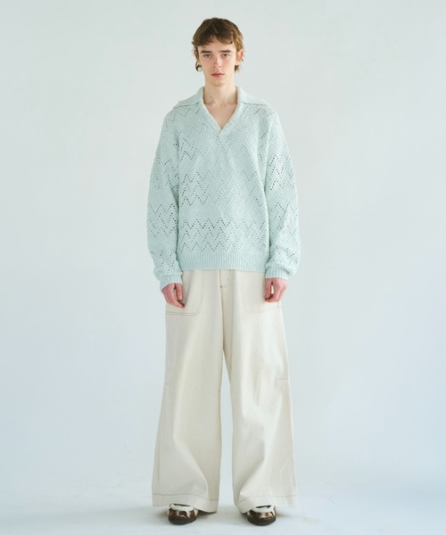 CAMPHOR WOOD(カンファーウッド)の「skipper stitching l/s knit shirt / 透かし網みスキッパーL/Sニットニットシャツ(ニット/セーター・メンズ・ライトブルー/ピンク/サンドベージュ・SMALL/MEDIUM/LARGE)」の9枚目の写真