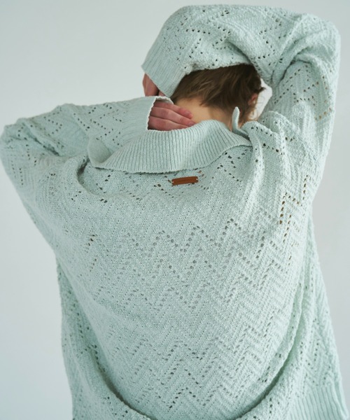 セール】skipper stitching l/s knit shirt / 透かし網みスキッパーL/S