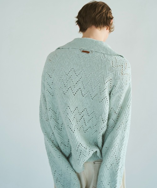 セール】skipper stitching l/s knit shirt / 透かし網みスキッパーL/S