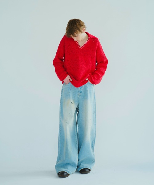CAMPHOR WOOD(カンファーウッド)の「skipper stitching l/s knit shirt / 透かし網みスキッパーL/Sニットニットシャツ(ニット/セーター・メンズ・ライトブルー/ピンク/サンドベージュ・SMALL/MEDIUM/LARGE)」の13枚目の写真