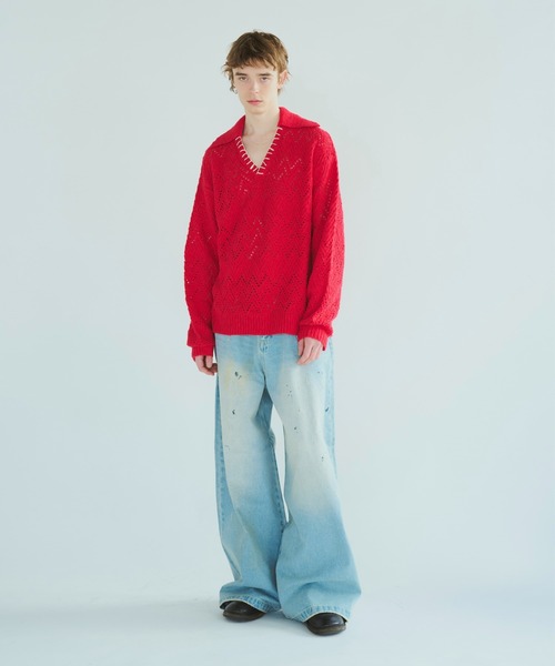 CAMPHOR WOOD(カンファーウッド)の「skipper stitching l/s knit shirt / 透かし網みスキッパーL/Sニットニットシャツ(ニット/セーター・メンズ・ライトブルー/ピンク/サンドベージュ・SMALL/MEDIUM/LARGE)」の12枚目の写真