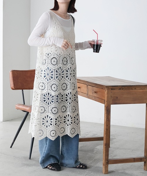 かぎ針フラワーモチーフキャミワンピース（ワンピース）｜BONLECILL