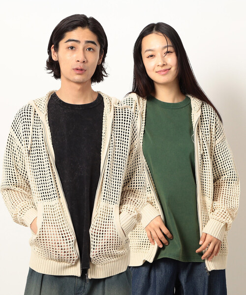 Purple&Yellow(パープルアンドイエロー)の「メッシュニットジップパーカ(パーカー・メンズ・ブラック/キナリ・SMALL/LARGE/MEDIUM)」の2枚目の写真