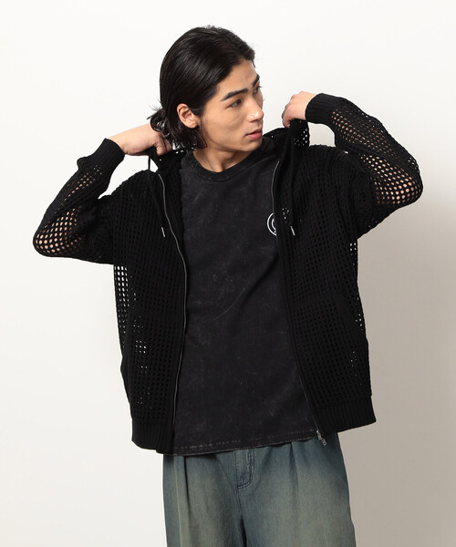 Purple&Yellow(パープルアンドイエロー)の「メッシュニットジップパーカ(パーカー・メンズ・ブラック/キナリ・SMALL/LARGE/MEDIUM)」の1枚目の写真
