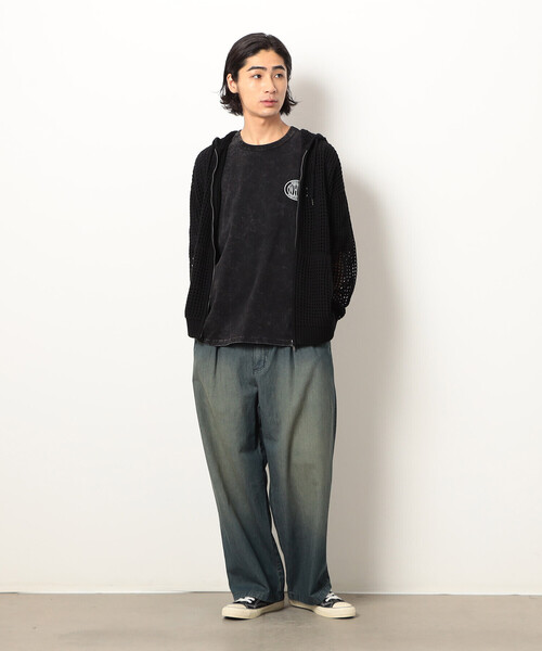 Purple&Yellow(パープルアンドイエロー)の「メッシュニットジップパーカ(パーカー・メンズ・ブラック/キナリ・SMALL/LARGE/MEDIUM)」の3枚目の写真
