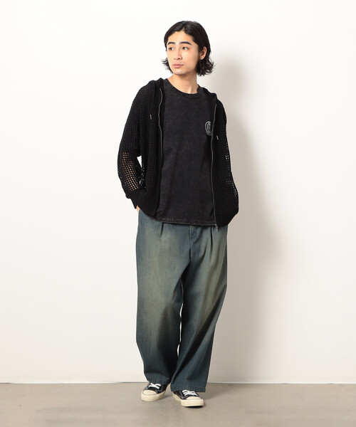 Purple&Yellow(パープルアンドイエロー)の「メッシュニットジップパーカ(パーカー・メンズ・ブラック/キナリ・SMALL/LARGE/MEDIUM)」の4枚目の写真