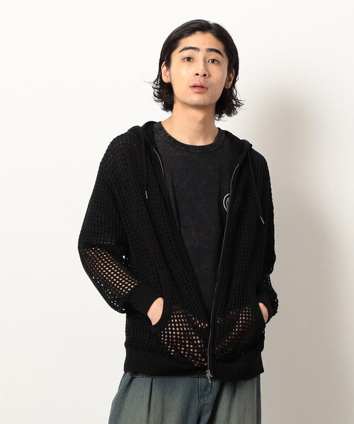 Purple&Yellow(パープルアンドイエロー)の「メッシュニットジップパーカ(パーカー・メンズ・ブラック/キナリ・SMALL/LARGE/MEDIUM)」の5枚目の写真