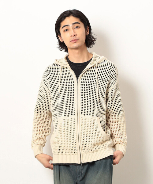 Purple&Yellow(パープルアンドイエロー)の「メッシュニットジップパーカ(パーカー・メンズ・ブラック/キナリ・SMALL/LARGE/MEDIUM)」の13枚目の写真