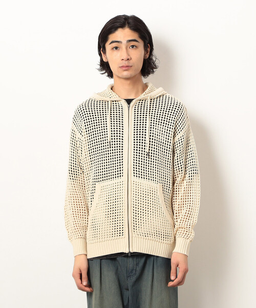 Purple&Yellow(パープルアンドイエロー)の「メッシュニットジップパーカ(パーカー・メンズ・ブラック/キナリ・SMALL/LARGE/MEDIUM)」の18枚目の写真