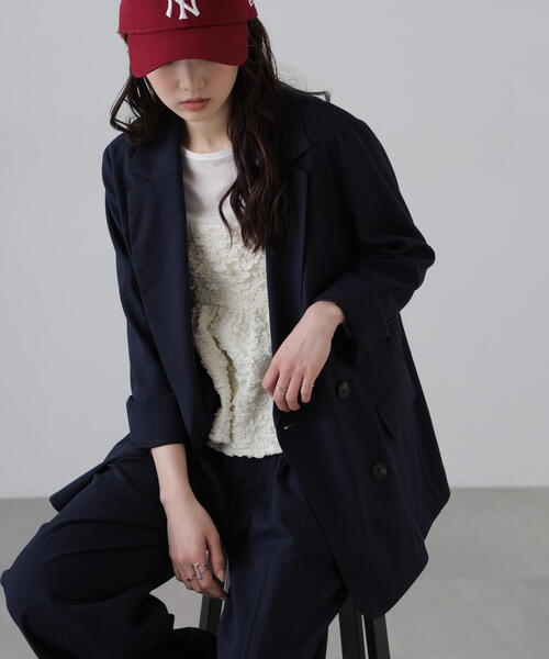 FREE'S MART(フリーズマート)の「◆麻調合繊ダブルブレストジャケット(テーラードジャケット・レディース・ブラウン/ホワイト/ネイビー/グレー系その他・MEDIUM/SMALL)」の4枚目の写真