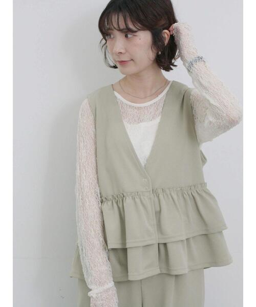 Samansa Mos2 blue（サマンサモスモスブルー）の「ペプラムベスト(セットアップ可)（ベスト・レディース・ベージュ/チャコールグレー/カーキ/ライトベージュ・F）」の4枚目の写真