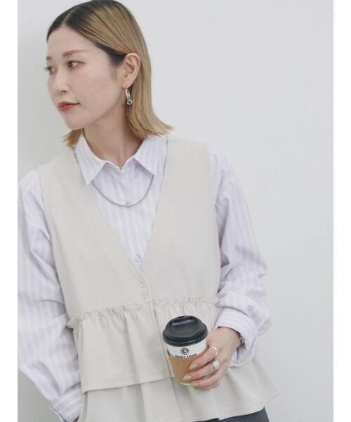 Samansa Mos2 blue（サマンサモスモスブルー）の「ペプラムベスト(セットアップ可)（ベスト・レディース・ベージュ/チャコールグレー/カーキ/ライトベージュ・F）」の17枚目の写真