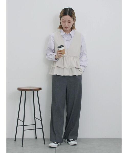 Samansa Mos2 blue（サマンサモスモスブルー）の「ペプラムベスト(セットアップ可)（ベスト・レディース・ベージュ/チャコールグレー/カーキ/ライトベージュ・F）」の19枚目の写真