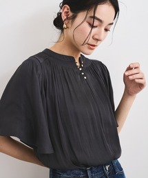 【2WAY】割繊ハーフスリーブブラウス【洗える】