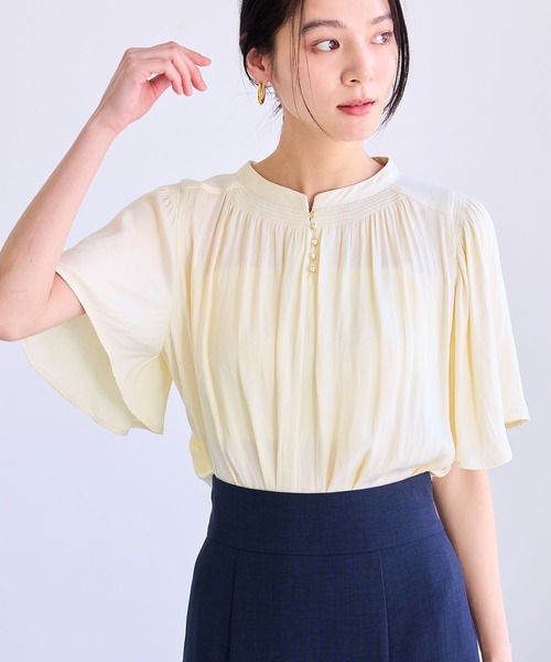 VIS(ビス)の「【2WAY】割繊ハーフスリーブブラウス【洗える】(シャツ/ブラウス・レディース・キナリ/クリーム/チャコールグレー・FREE)」の3枚目の写真