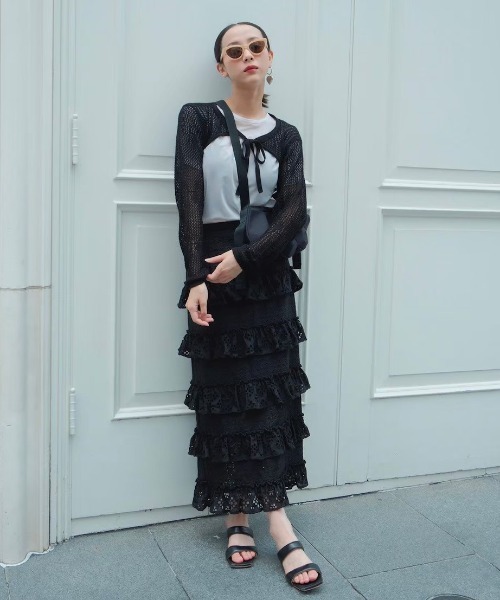 HONEY MI HONEY(ハニーミーハニー)の「logo jacquard ribbon bolero(カーディガン/ボレロ・レディース・ベージュ/ピンク/サックスブルー/ブラック・FREE)」の17枚目の写真