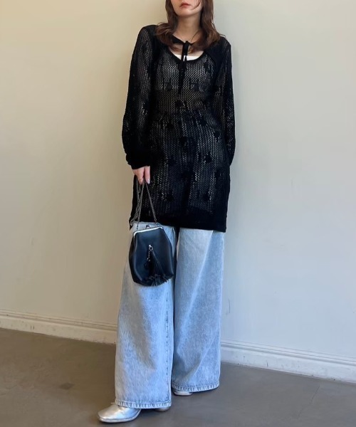 over tulle knit cardigan