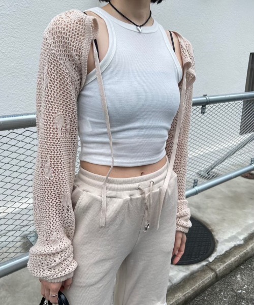 HONEY MI HONEY(ハニーミーハニー)の「logo jacquard ribbon bolero(カーディガン/ボレロ・レディース・ベージュ/ピンク/サックスブルー/ブラック・FREE)」の11枚目の写真