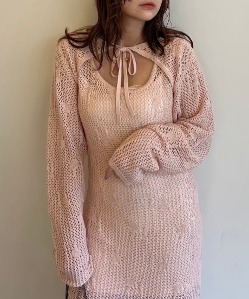 over tulle knit cardigan