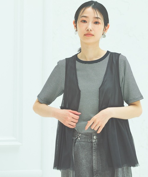 LAKOLE（ラコレ）の「テレコベーシックT / 291793（Tシャツ/カットソー・レディース・その他1/その他2/ブラック/オフホワイト・FREE）」の4枚目の写真